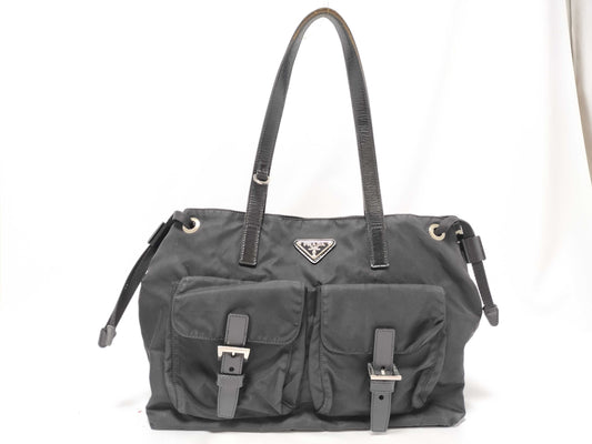 PRADA Nylon Pocket Bag BR3257 Triangle Logo Black Tote Bag