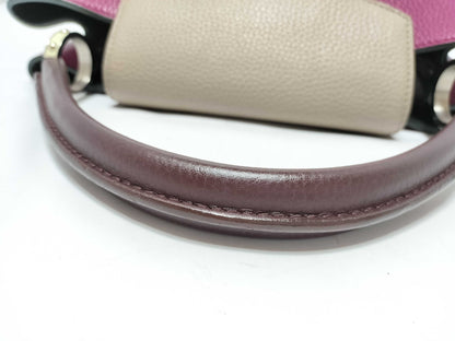 LOUIS VUITTON M94387 Capucines MM Fuchsia Pink Beige Brown Handbag