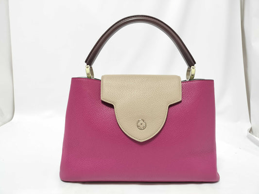 LOUIS VUITTON M94387 Capucines MM Fuchsia Pink Beige Brown Handbag