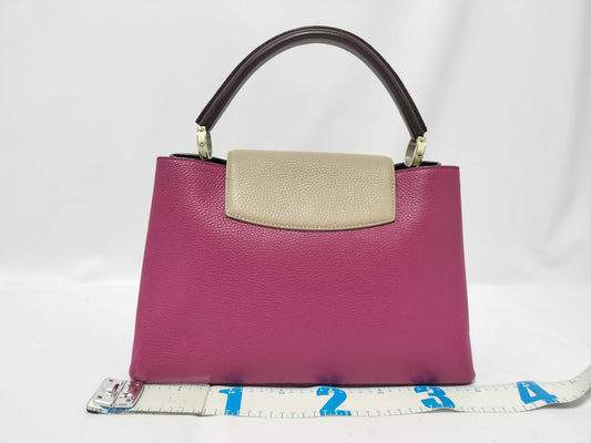 LOUIS VUITTON M94387 Capucines MM Fuchsia Pink Beige Brown Handbag