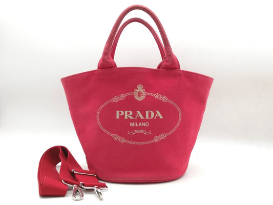 PRADA Canapa Red Shoulder Strap Tote Bag