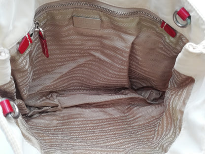 PRADA Tessuto Ivory Red Shoulder Bag