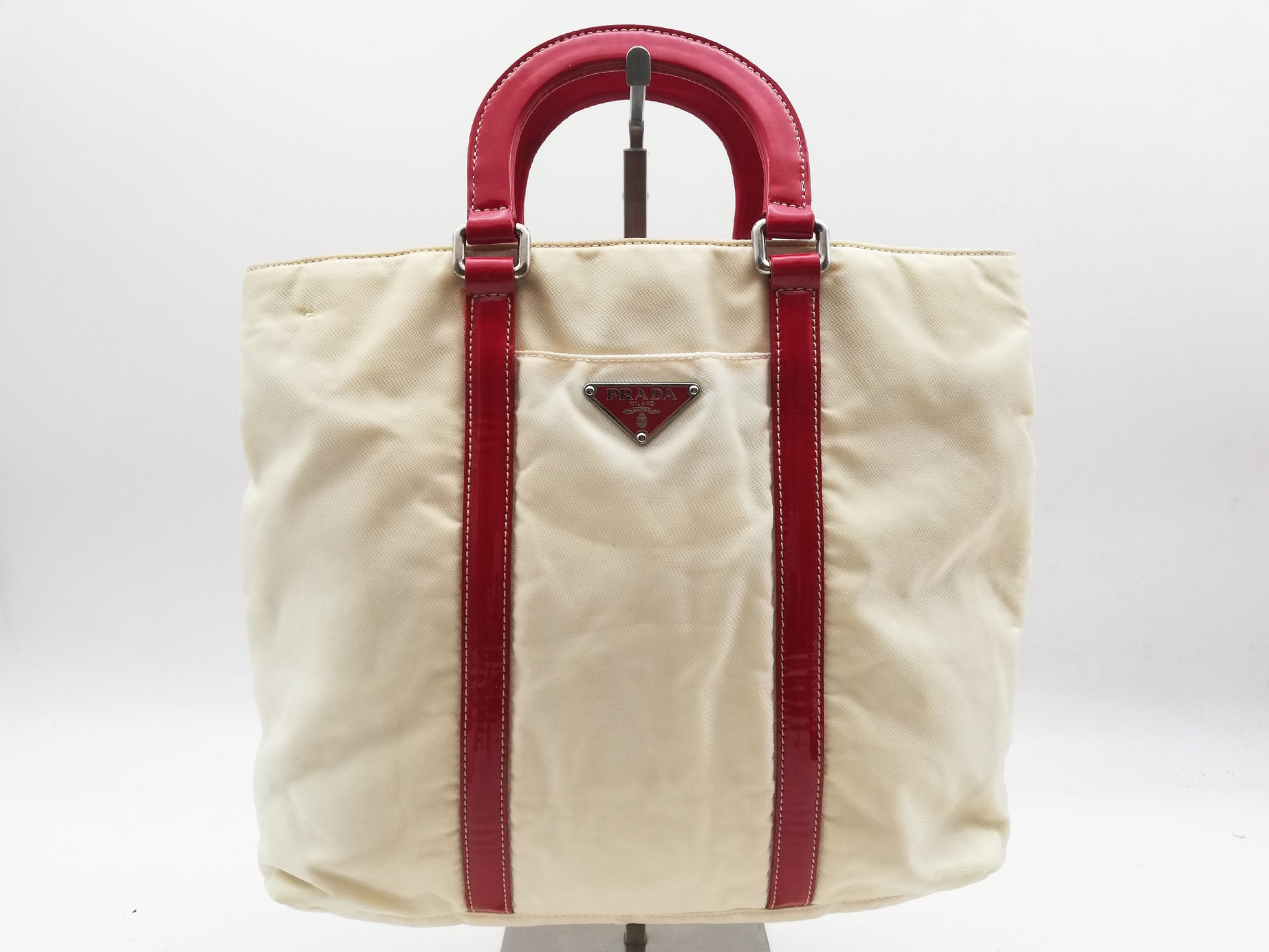 PRADA Tessuto Ivory Red Shoulder Bag