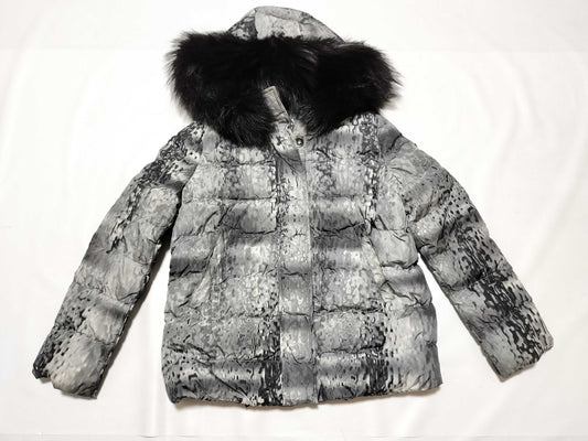 PRADA Prada Down Jacket with Triangle Logo Plate and Fur, Size 40