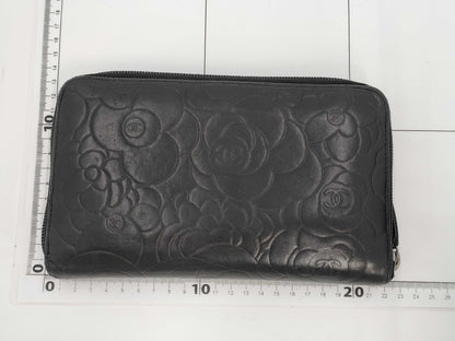 CHANEL Camellia Long Wallet Organizer Black Wallet