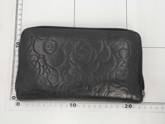 CHANEL Camellia Long Wallet Organizer Black Wallet