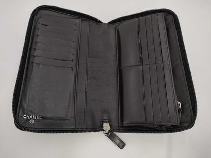 CHANEL Camellia Long Wallet Organizer Black Wallet