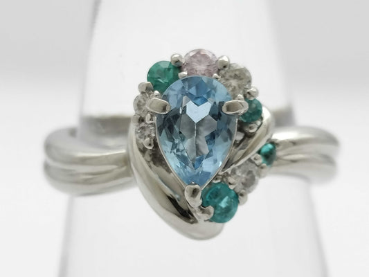 AQ 0.61ct Paraiba tourmaline 0.17ct D 0.10ct PT900 8.4g ring 