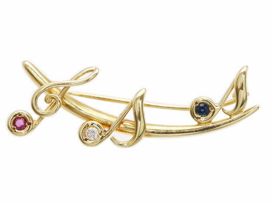 Sapphire, Ruby, and Diamond 18K Gold Brooch, 3.0g 