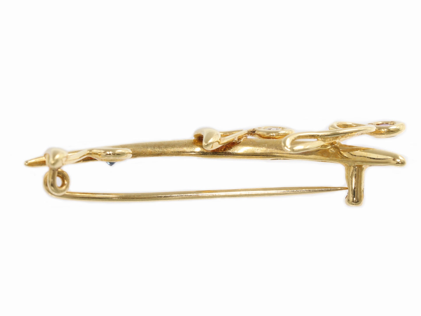 Sapphire, Ruby, and Diamond 18K Gold Brooch, 3.0g 