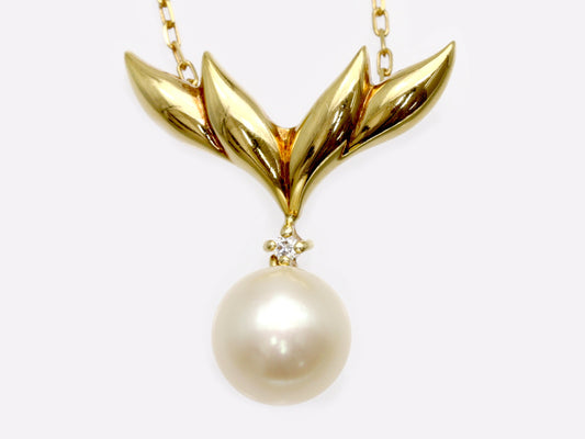 MIKIMOTO Pearl Diameter Approx. 7.6mm Diamond 18K Gold 3.1g Necklace 
