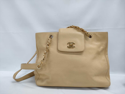 CHANEL Caviar Skin Supermodel Chain Turnlock Tote Bag