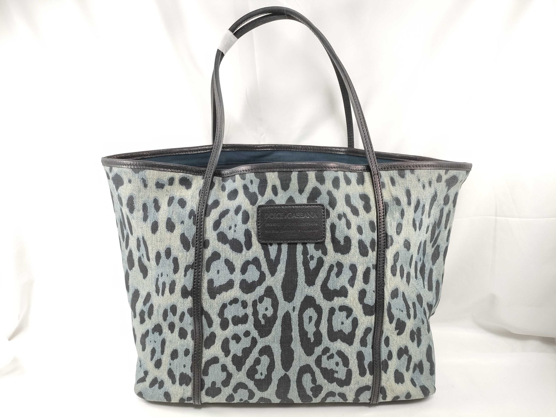 DOLCE&GABBANA Dolce & Gabbana Denim Leopard Print Blue x Black Tote Bag