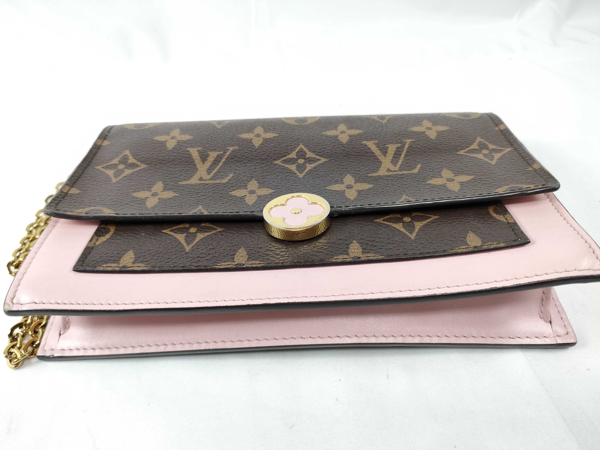 LOUIS VUITTON RFID Verified S N 4199 Monogram Louis Vuitton Monogram Portefeuille Flore Chain Rose Ballerine Shoulder Bag