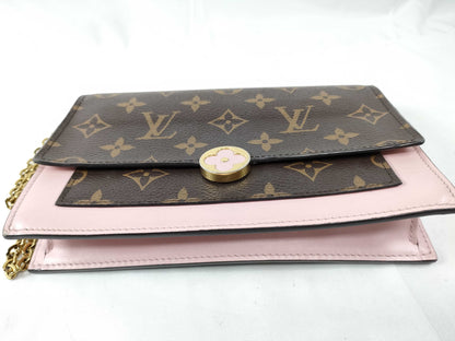 LOUIS VUITTON RFID Verified S N 4199 Monogram Louis Vuitton Monogram Portefeuille Flore Chain Rose Ballerine Shoulder Bag