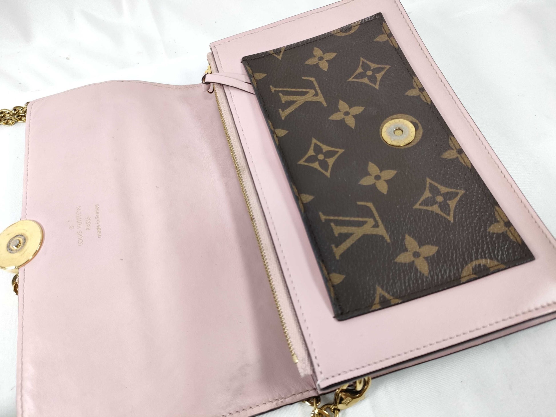 LOUIS VUITTON RFID Verified S N 4199 Monogram Louis Vuitton Monogram Portefeuille Flore Chain Rose Ballerine Shoulder Bag