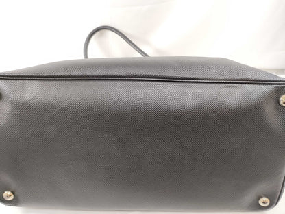 PRADA Prada Saffiano Cuir Handbag with Silver Hardware, Black