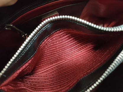 PRADA Prada Saffiano Cuir Handbag with Silver Hardware, Black