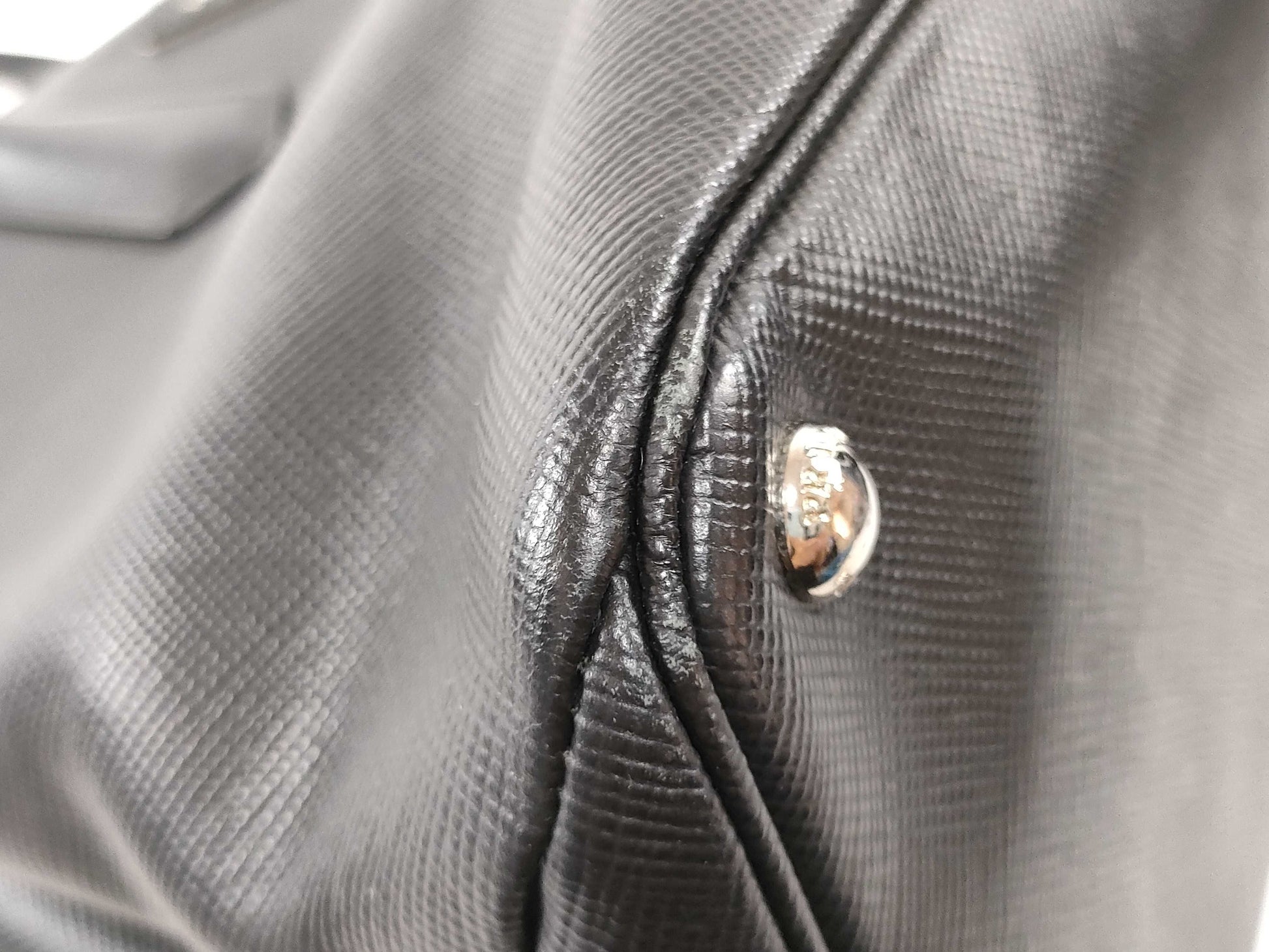 PRADA Prada Saffiano Cuir Handbag with Silver Hardware, Black