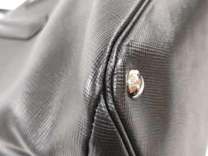 PRADA Prada Saffiano Cuir Handbag with Silver Hardware, Black