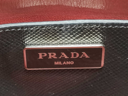 PRADA Prada Saffiano Cuir Handbag with Silver Hardware, Black
