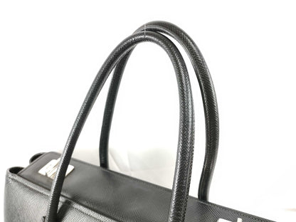PRADA Prada Saffiano Cuir Handbag with Silver Hardware, Black