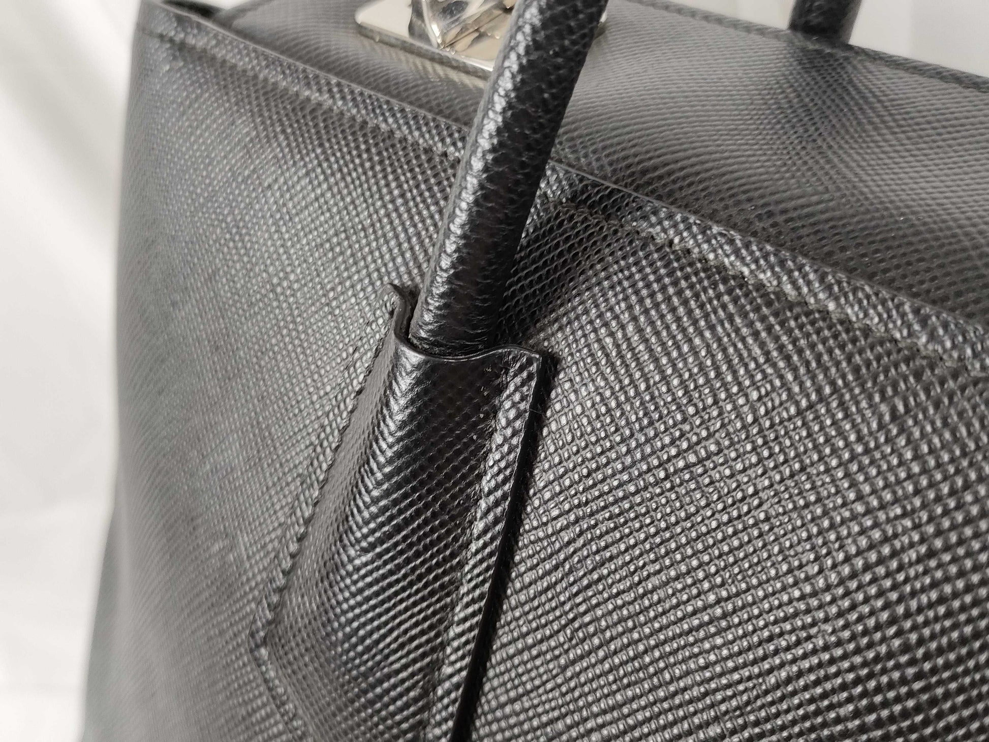 PRADA Prada Saffiano Cuir Handbag with Silver Hardware, Black