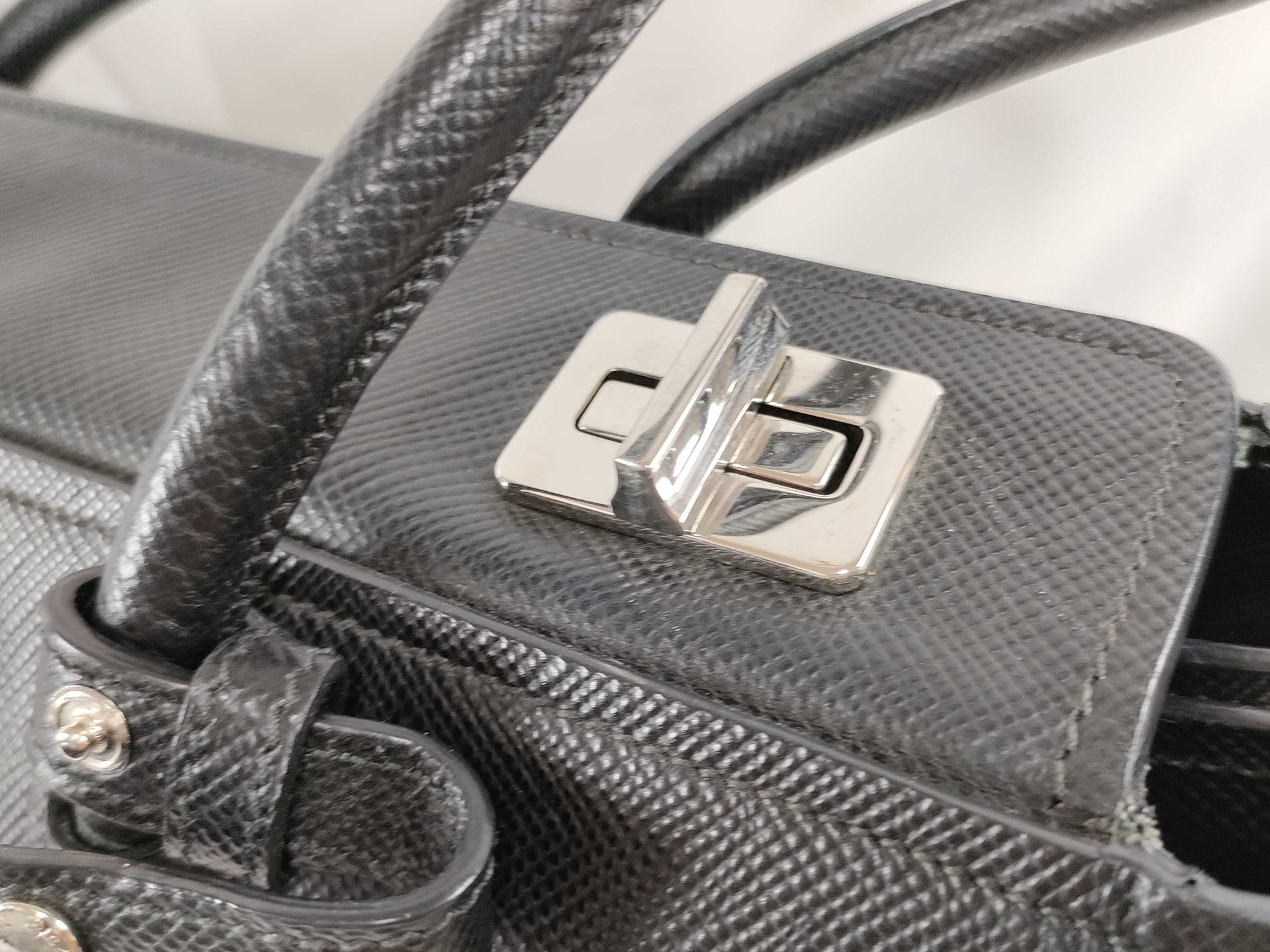 PRADA Prada Saffiano Cuir Handbag with Silver Hardware, Black
