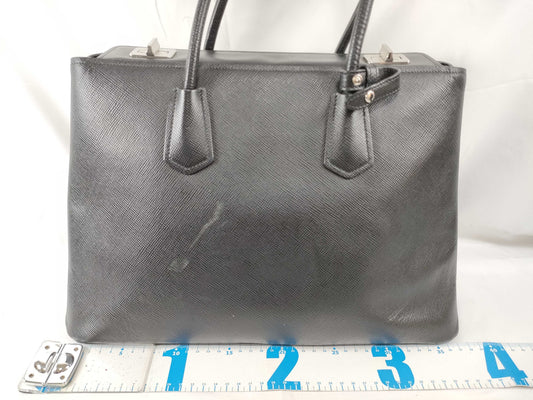 PRADA Prada Saffiano Cuir Handbag with Silver Hardware, Black
