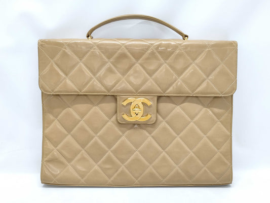 CHANEL Patent Beige Business Bag