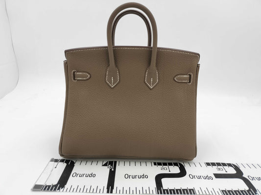 HERMES Birkin 25 Togo Etoupe Silver Hardware K Stamp Handbag