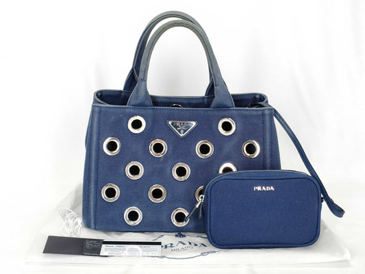 PRADA Prada Grommet Canapa Tote Bag with Pouch
