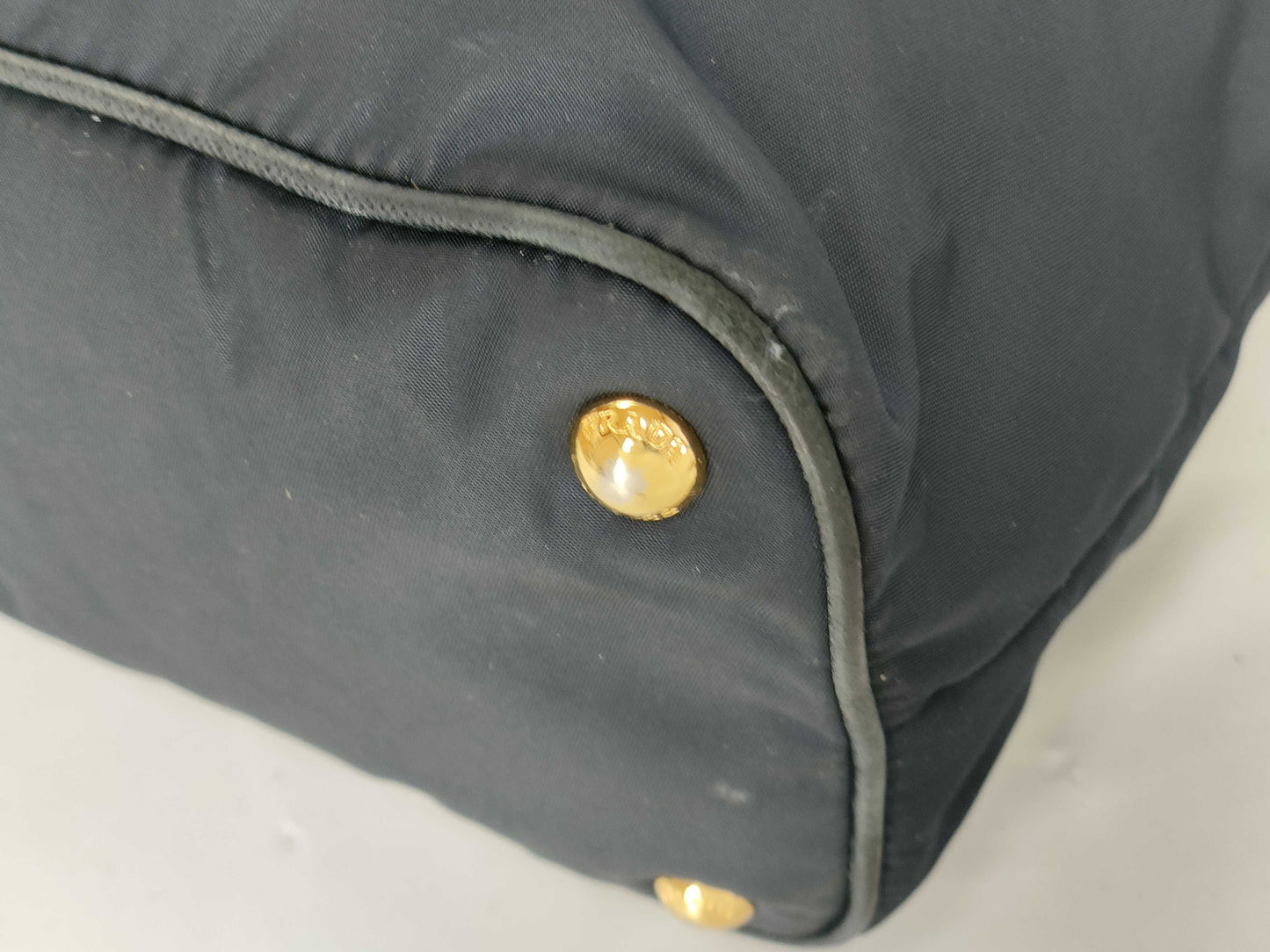 PRADA Nylon Prada Saffiano Combination Tote Bag Navy