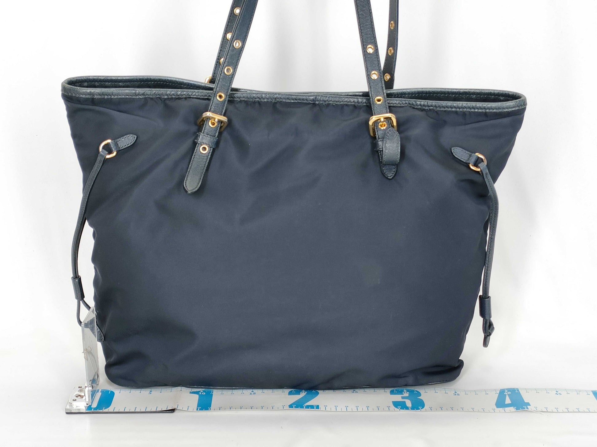 PRADA Nylon Prada Saffiano Combination Tote Bag Navy