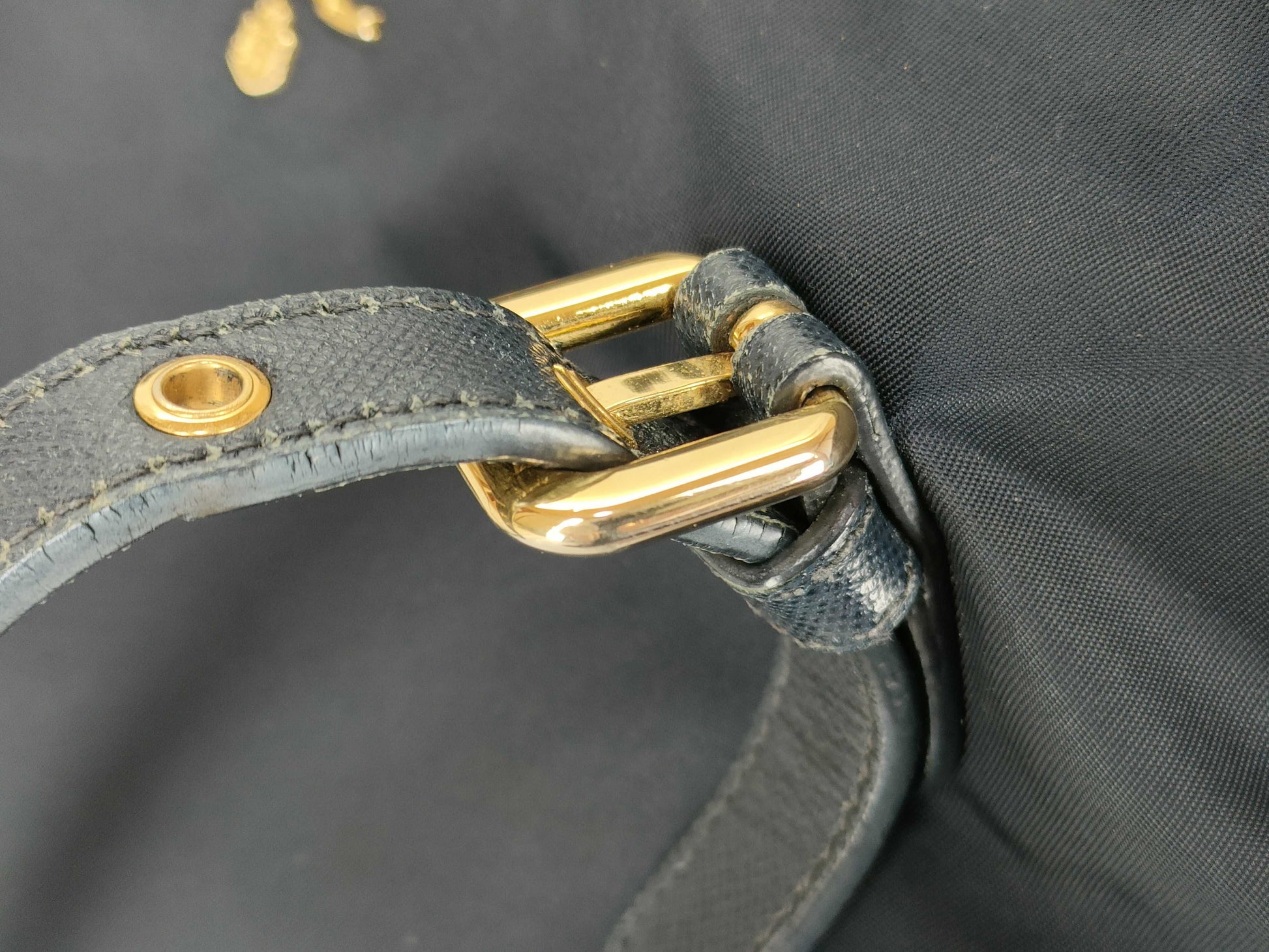 PRADA Nylon Prada Saffiano Combination Tote Bag Navy