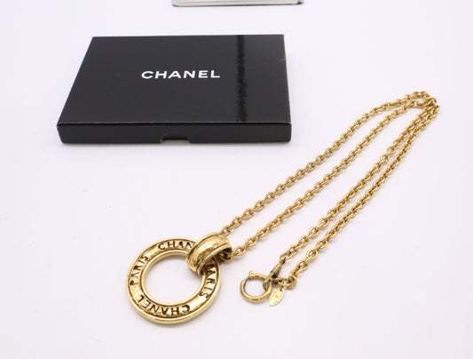 CHANEL Logo Ring Chain Necklace, Gold, Box Included, Chain Approx. 90cm