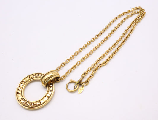 CHANEL Logo Ring Chain Necklace, Gold, Box Included, Chain Approx. 90cm