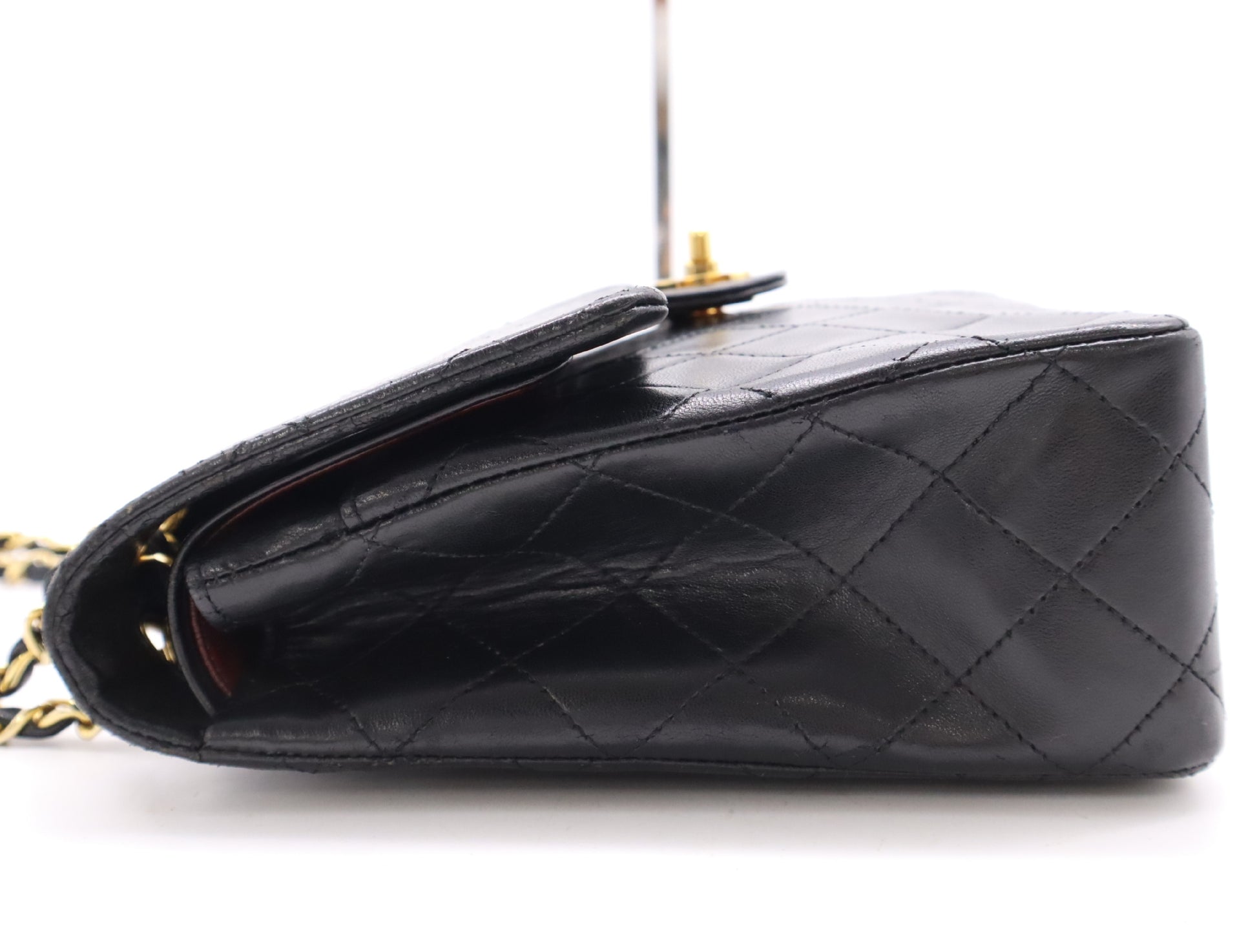 CHANEL Lambskin Matelasse 25 Shoulder Bag with Double Flap, Double Chain, Turn Lock, Gold Hardware, Black Seal, 0629131