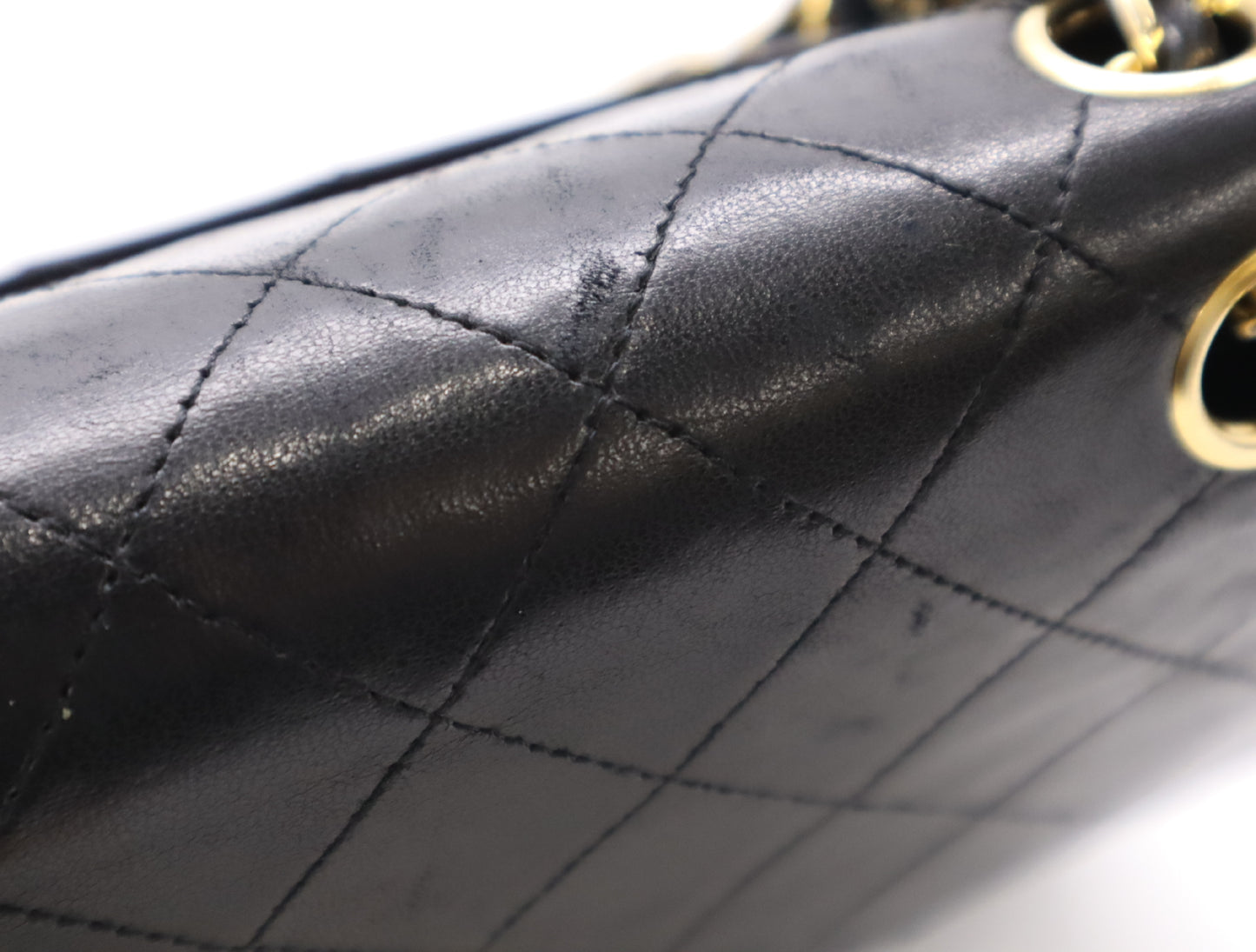 CHANEL Lambskin Matelasse 25 Shoulder Bag with Double Flap, Double Chain, Turn Lock, Gold Hardware, Black Seal, 0629131
