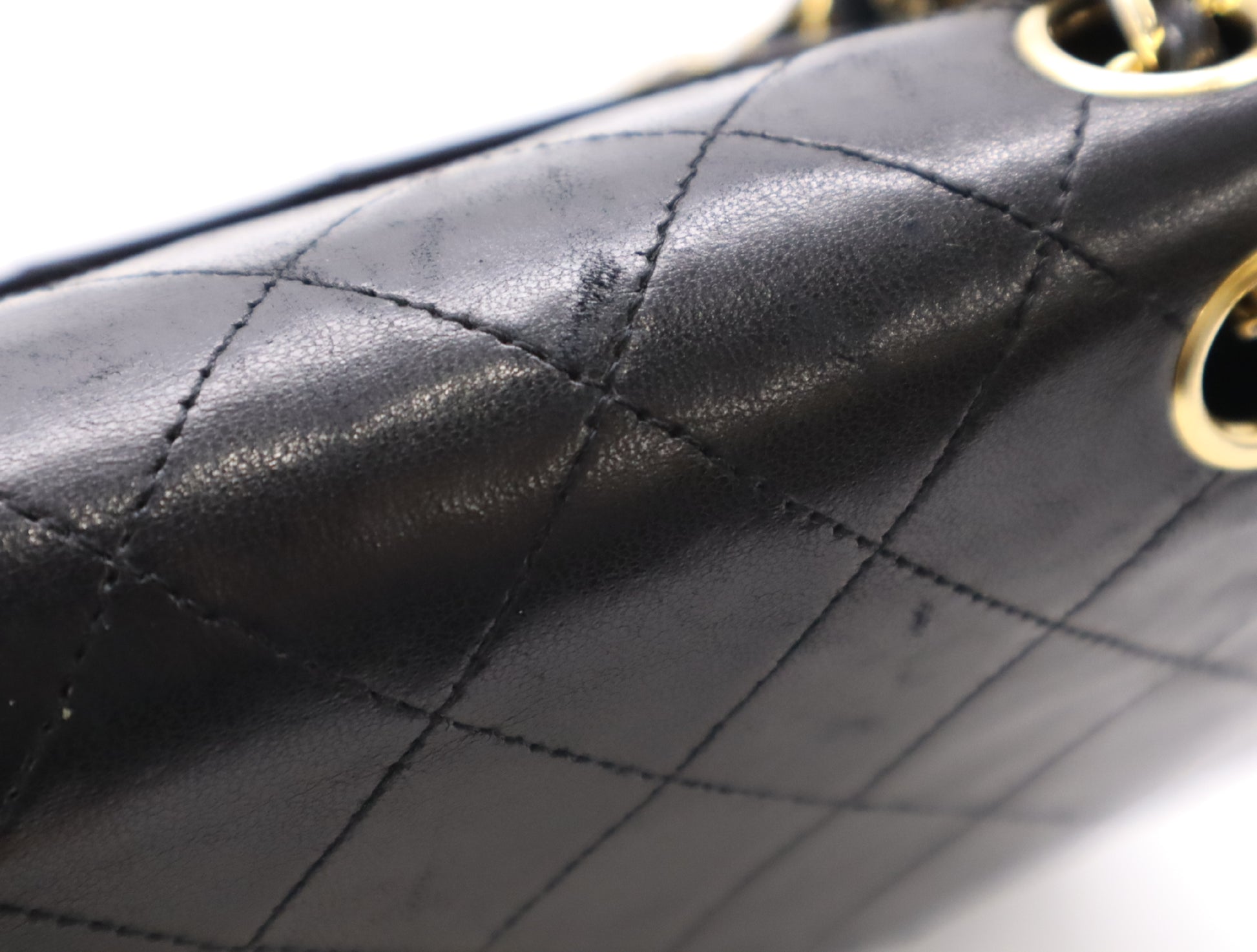 CHANEL Lambskin Matelasse 25 Shoulder Bag with Double Flap, Double Chain, Turn Lock, Gold Hardware, Black Seal, 0629131