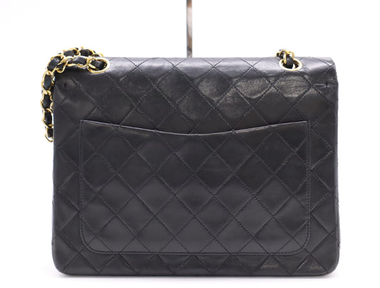 CHANEL Lambskin Matelasse 25 Shoulder Bag with Double Flap, Double Chain, Turn Lock, Gold Hardware, Black Seal, 0629131
