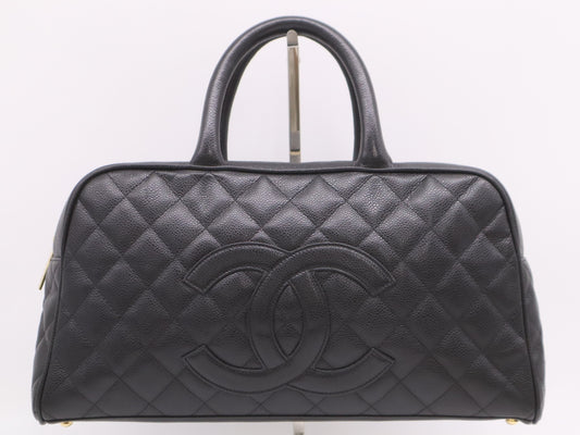 CHANEL A20997 Caviar Leather Bowling Bag with GD Hardware and Black Seal 10208571 Handbag