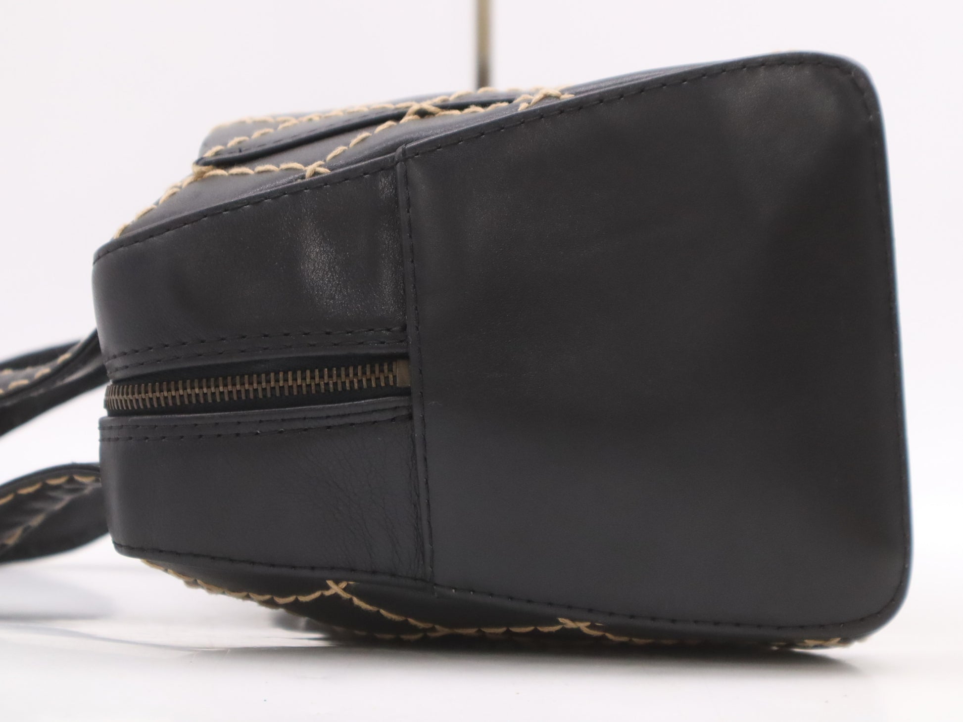 CHANEL Leather Wild Stitch Handbag Mini Boston Bag Black Seal Card 6537258 Handbag