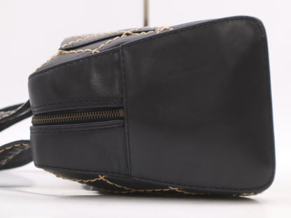 CHANEL Leather Wild Stitch Handbag Mini Boston Bag Black Seal Card 6537258 Handbag
