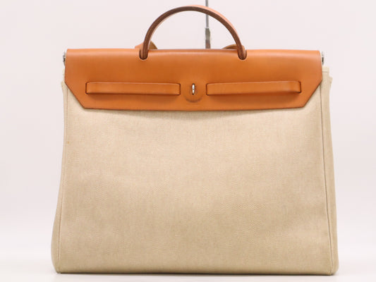 HERMES Leather and Canvas Airbag MM □C Stamp 1999 Brown Beige Shoulder Bag with Spare Bag