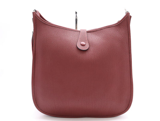 HERMES Evelyne 1PM Bordeaux Shoulder Bag with Silver Hardware, D Stamped, Year 2000, Box and Dust Bag Included