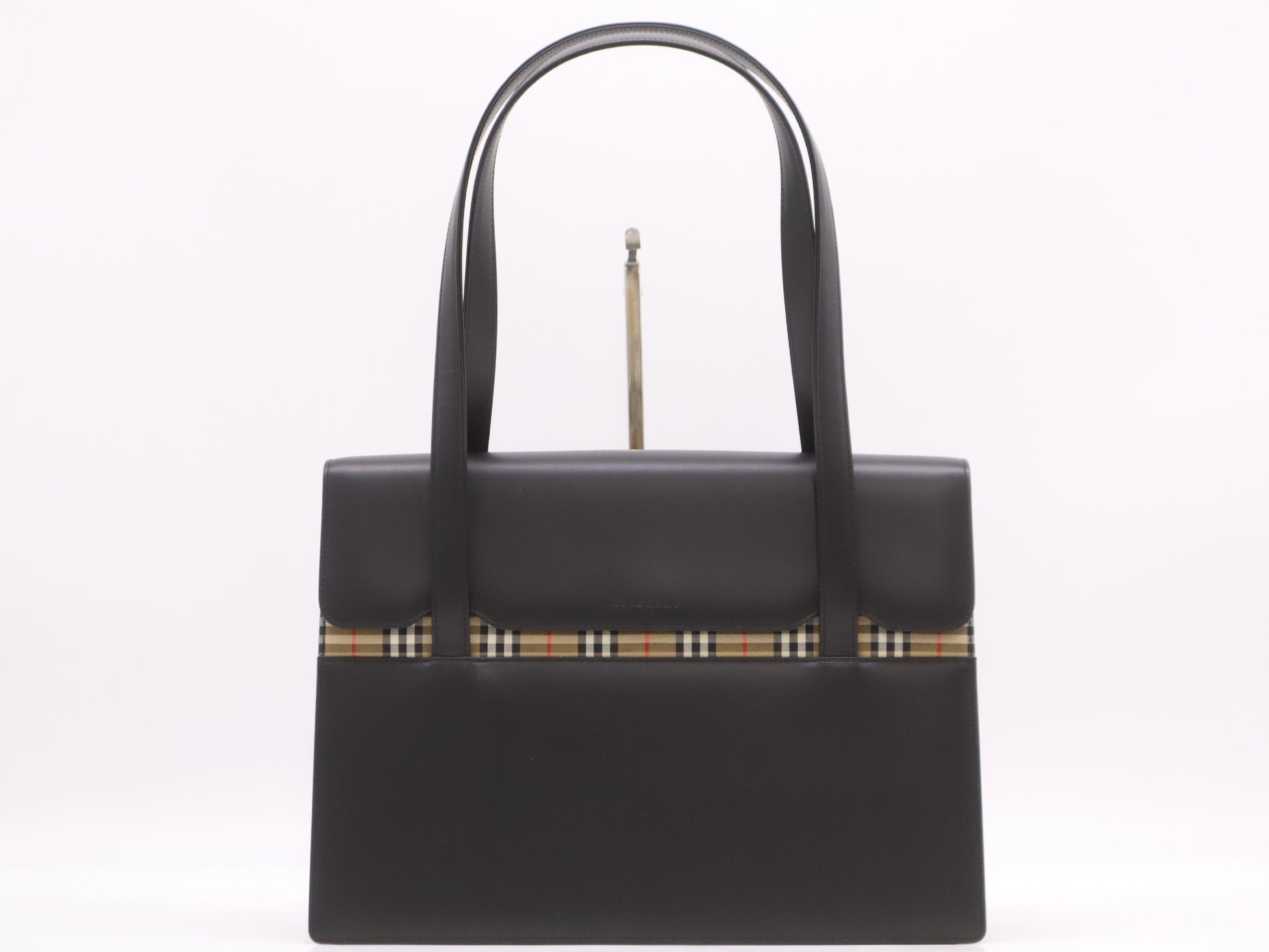 BURBERRY Canvas x Leather Nova Check Tote Bag Black Tote Bag