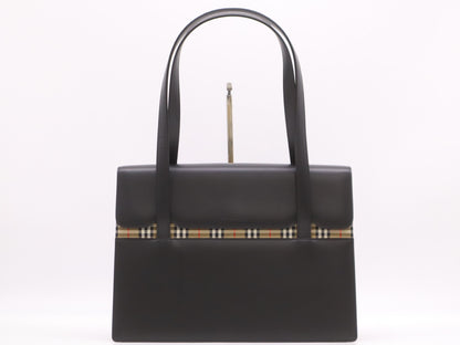 BURBERRY Canvas x Leather Nova Check Tote Bag Black Tote Bag