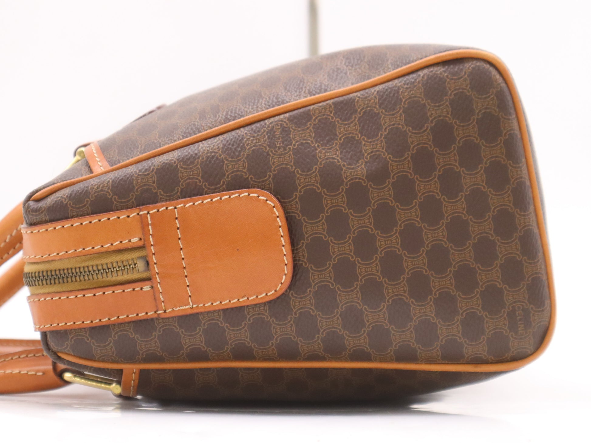 CELINE PVC and Leather Macadam Handbag with Triomphe Logo, Brown