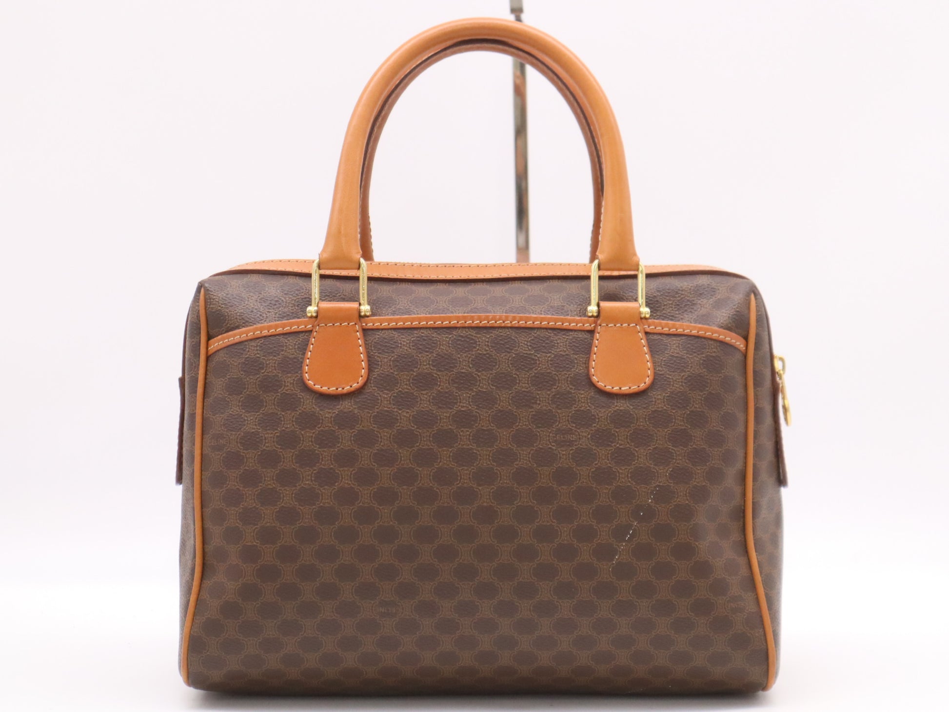 CELINE PVC and Leather Macadam Handbag with Triomphe Logo, Brown